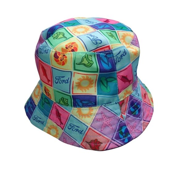 Ford Logo Patchwork Reversible Bucket Hat OSFM Retro‎ - Picture 1 of 5
